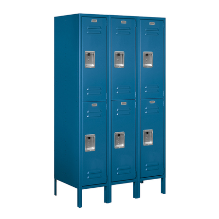 SALSBURY INDUSTRIES Wardrobe Locker, 36" W, 18" D, 66" H, (3) Wide, (6) Openings, Blue 62358BL-U